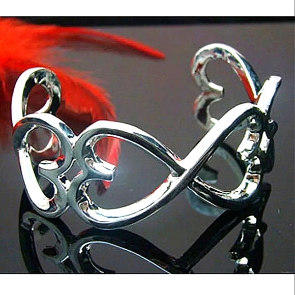 Heart Hollow Out Sterling Silver Bangle Bracelet Ring Set - Picture 3 of 9